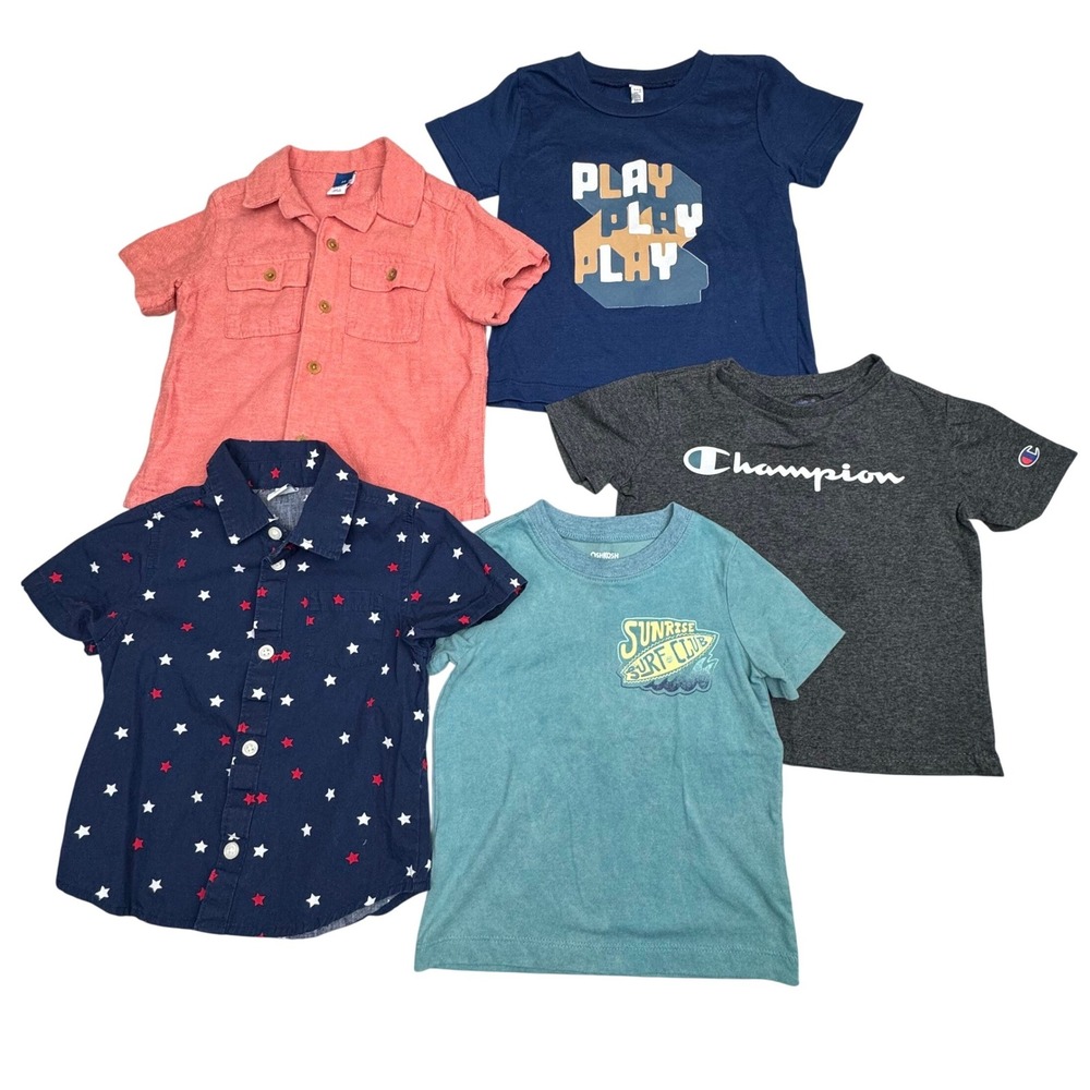 Toddler Boy 5pc Shirt Bundle Old Navy Champion OshKosh 18-24M 2T Red‎ Navy Teal